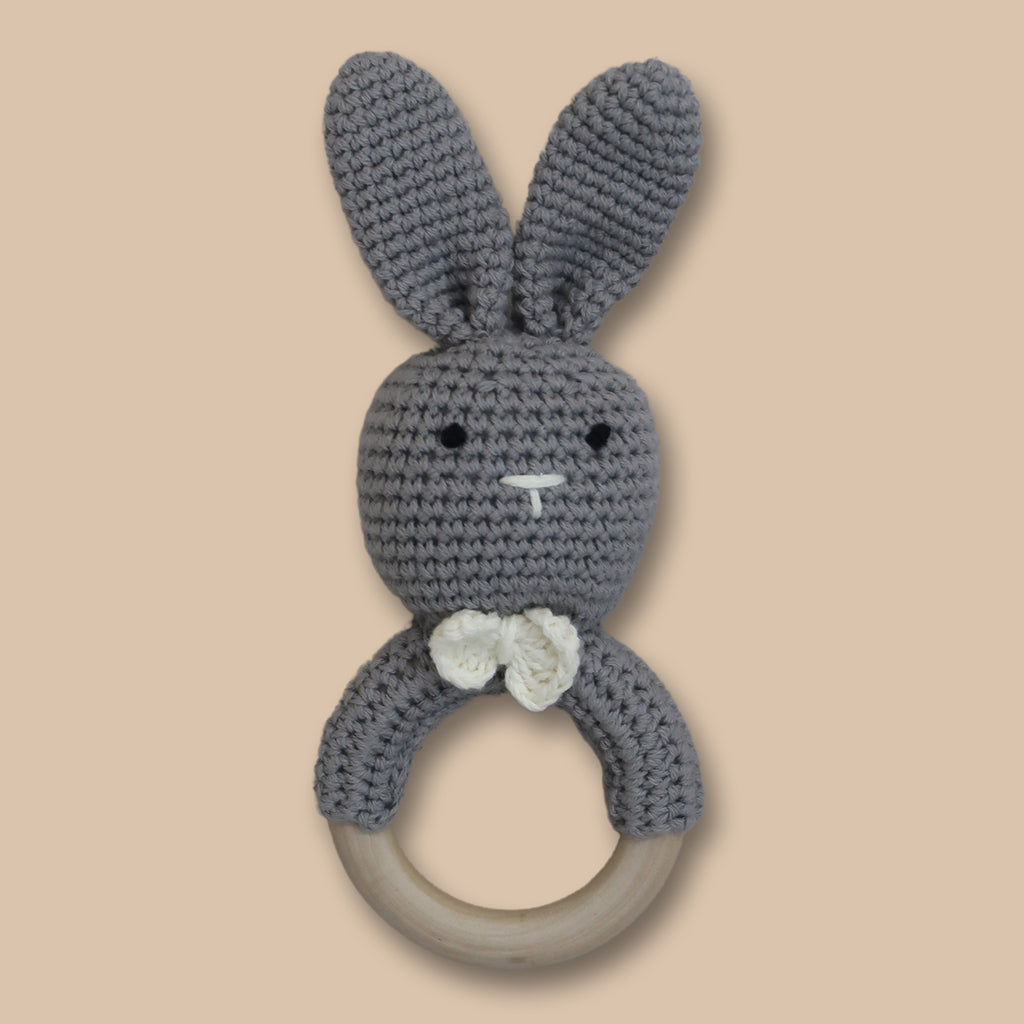 Crochet bunny teething rattle