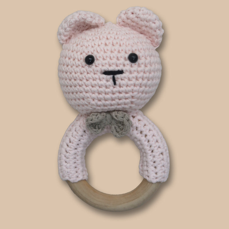 Crochet teddy teething rattle